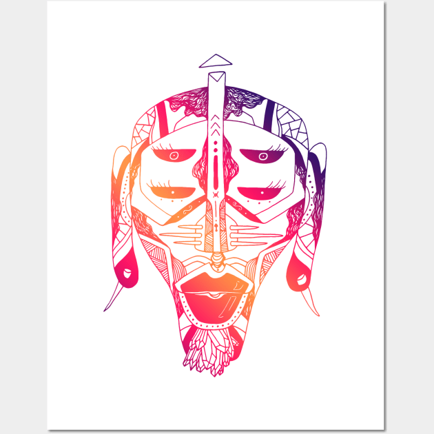 Sunset Sky African Mask No 11 Wall Art by kenallouis